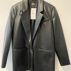 Zara Black Leather Suit Jacket